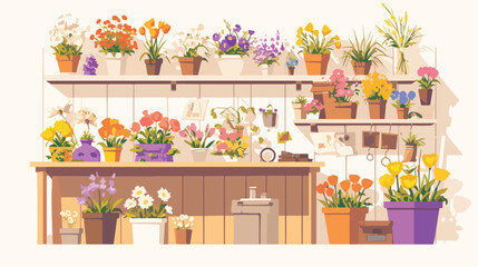 Fototapeta premium Background of flower shop. Counter with cash box 