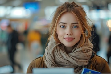 Airport Service Agent Assisting Passenger at Check-In Counter