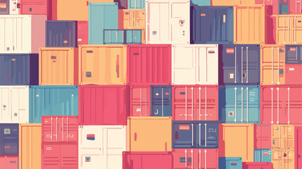Background of shipping containers in port. flat vector