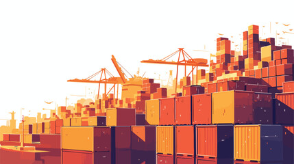 Background of shipping containers in port. flat vector
