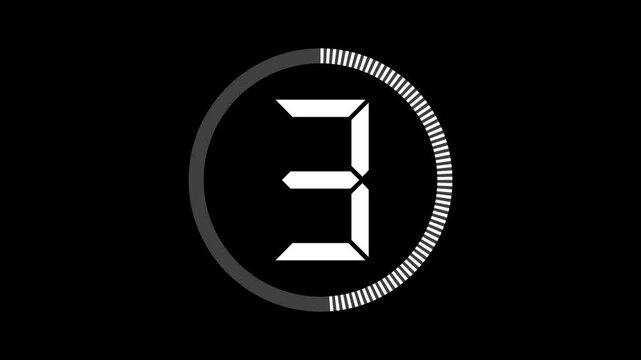 5 second countdown with circle animation, 5 to 0 animation countdown isolate on a black background.