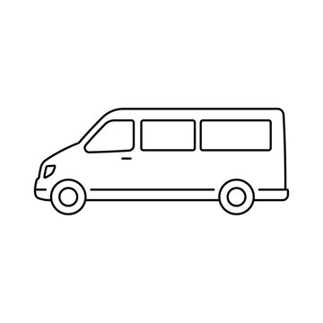 recommend clip art: Minibus icon. Black contour linear silhouette. Editable strokes. Side view. Vector simple flat graphic illustration. Isolated object on a white background. Isolate.