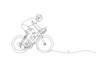 Man riding racing bike wear helmet continuous line drawing. Fitness and sport concept. Vector illustration minimalist design hand drawn.  Bicycle sport in lineart style.