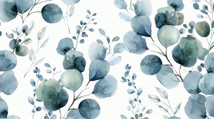 beautiful watercolor seamless pattern with eucalyptus branch flower