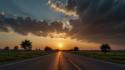Beautiful sun rising sky with asphalt highways road in rural sce photography 8k ultra hd photo image picture latest download