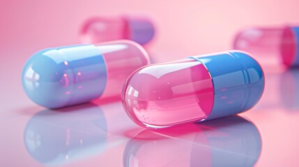 Colorful Capsules on isolated Background. Close-Up of Modern Pharmaceutical Pills in Blue, Red, and Green Hues, Highlighting Innovation in Medicine.