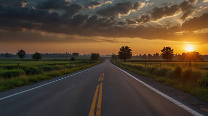 Fototapeta premium Beautiful sun rising sky with asphalt highways road in rural sce photography 8k ultra hd photo image picture best download