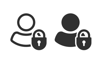 Person login secure password protection lock icon simple graphic illustration set, user account locked symbol pictogram, safety profile access guard, personal. data safeguard image clip art line