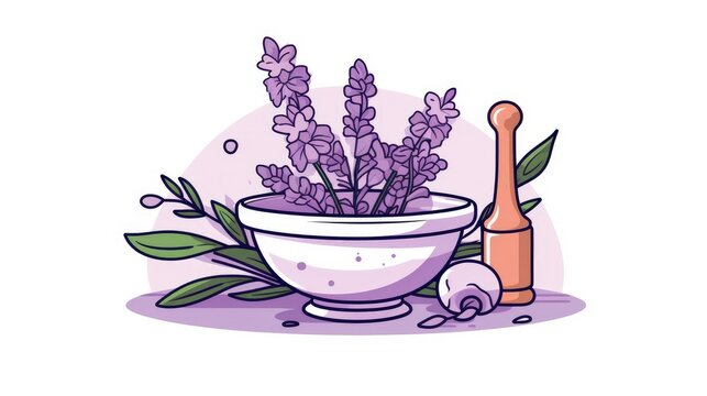 recommend clip art: A cute pastel goth lavender colored mortar and pestle with flowers clipart
