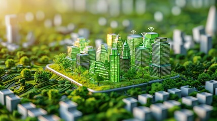 Smart city concept with interconnected devices and sensors monitoring environmental conditions