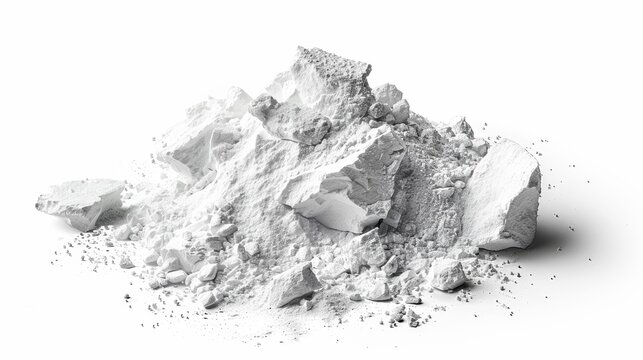 Talc isolated on a white background showcasing its distinctive crystalline structure and fine particles.