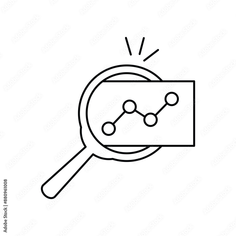 Poster insight icon like thin line magnifier with graph. linear trend graphic stroke design lineart logotyp