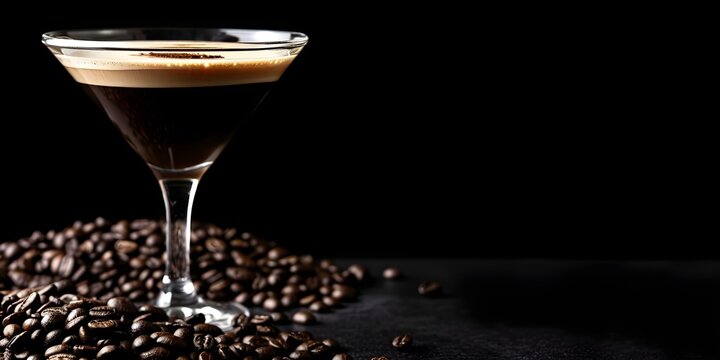 Capturing the Essence Espresso Martini Cocktail with Coffee Beans and Vodka. Concept Cocktail Photography, Espresso Martini, Coffee Beans, Vodka, Mixology Art