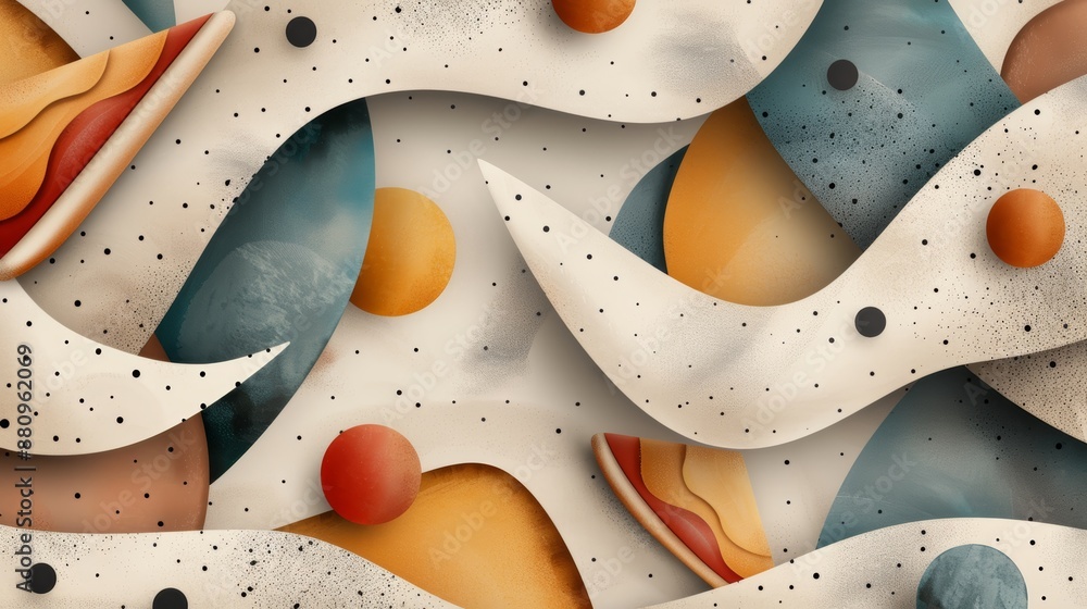 Poster abstract geometric shapes and smooth curves in muted colors. modern design with texture and layered 