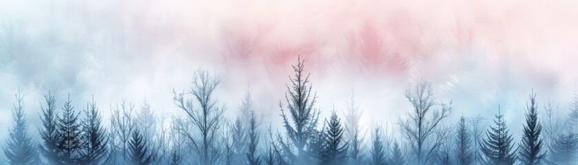 Serene winter forest with silhouetted trees and a soft pastel sky. Beautiful and tranquil landscape suitable for seasonal or nature-themed designs.