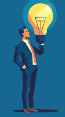 Innovative Businessman Holding Light Bulb Symbolizing Bright Idea