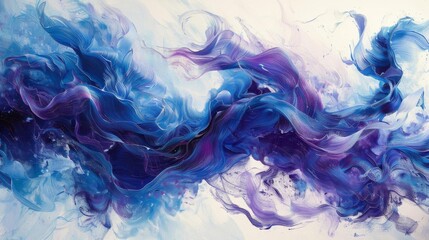 A captivating abstract painting characterized by swirling blue and purple brushstrokes The strokes are layered and textured