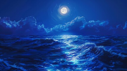 Fototapeta premium Moonlit ocean waves under a vibrant night sky