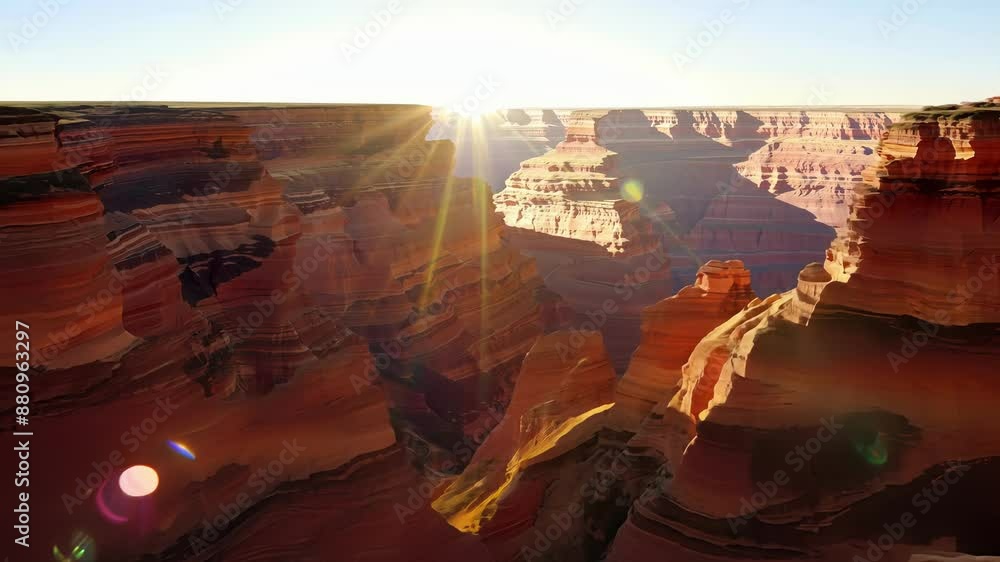Poster the bright colors of the canyon walls are highlighted as the sun rises over the rugged terrain creat
