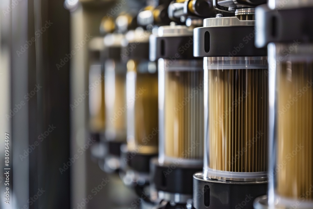 Poster close-up view of advanced high-tech water filtration system with multiple filtration layers