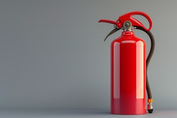 Obraz premium vivid red extinguisher on a plain grey background