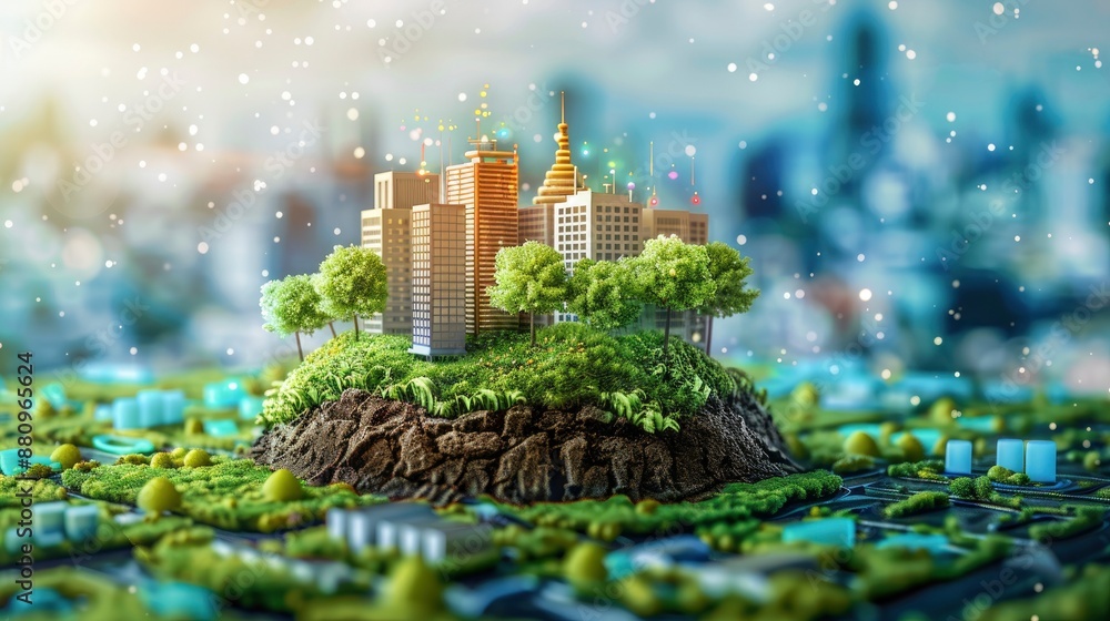 Wall mural smart city infrastructure with integrated sensor networks for monitoring soil quality in urban garde
