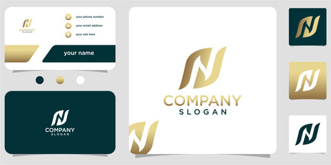 collection of abstract N letter initials with gold gradient color business card vector design logo