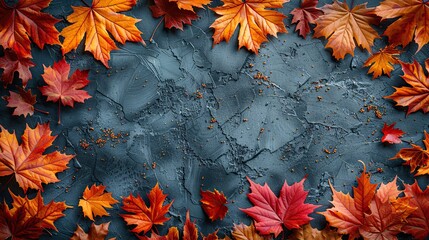 frame made of maple leaves autumn backround thankgiving day greeting card template