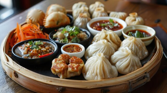 Delectable Assorted Dim Sum Feast in Traditional Chinese Restaurant Setting