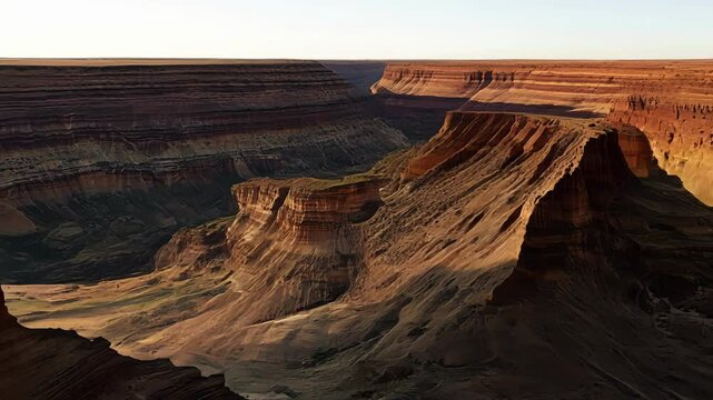 A wide shot captures an expansive area of the badlands with layers of different colored rock revealing the different geological eras.