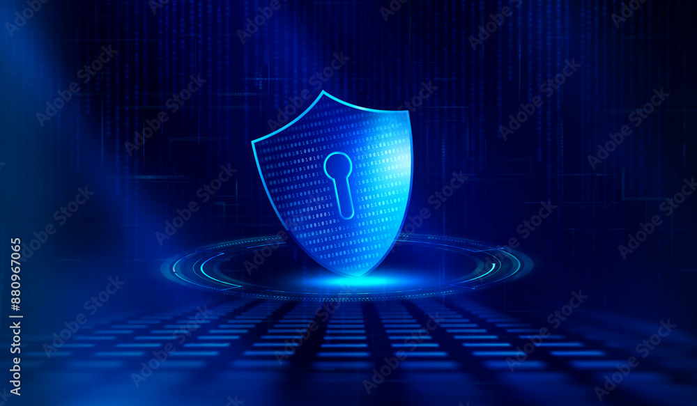 Poster cyber security protection concept. protecting herself from cyber attacks and personal data.portectio