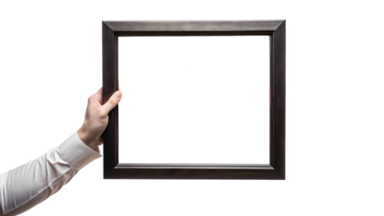 A holding a blank frame and board with a hand 