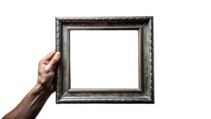 A holding a blank frame and board with a hand 