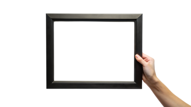 A holding a blank frame and board with a hand 