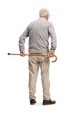 Rear view shot of a senior man standing with a cane