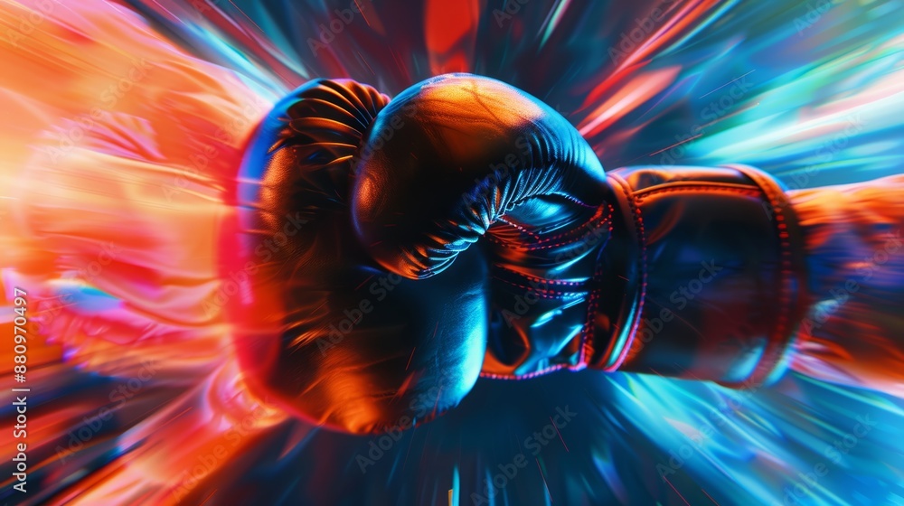 Poster dynamic boxing gloves in motion with blur effect for impact and speed concept