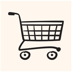 Empty shopping cart. Hand drawn vector sketch illustration in doodle engraved line art vintage style With illustration style doodle and line art