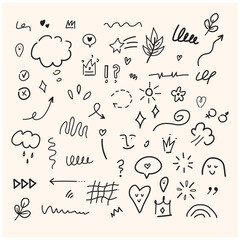 Cute Doodle pen line elements With illustration style doodle and line art