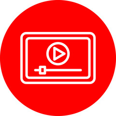 Video Player Vector Line White Circle Red