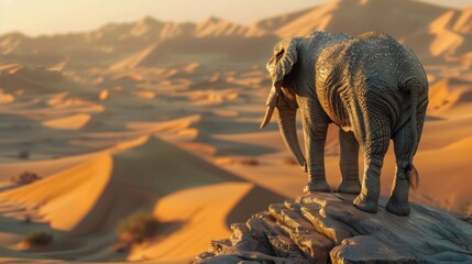 Fototapeta premium The elephant is standing on a rock