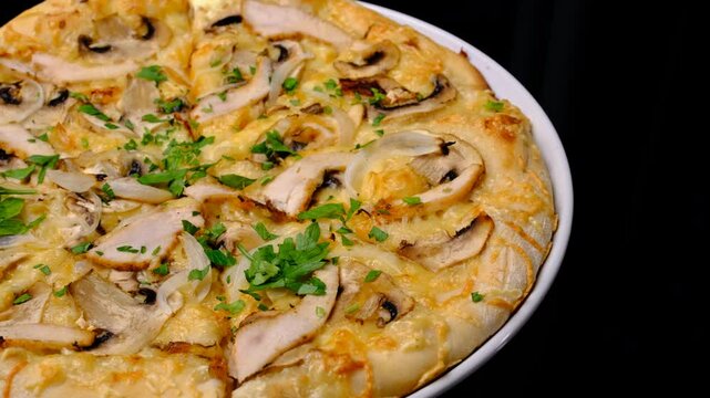 Italian pizza close-up spinning