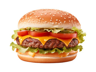 Fresh delicious burger isolated on a transparent background by AI generative.
