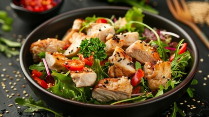 The national cuisine of Japan. Chicken salad with tofu.