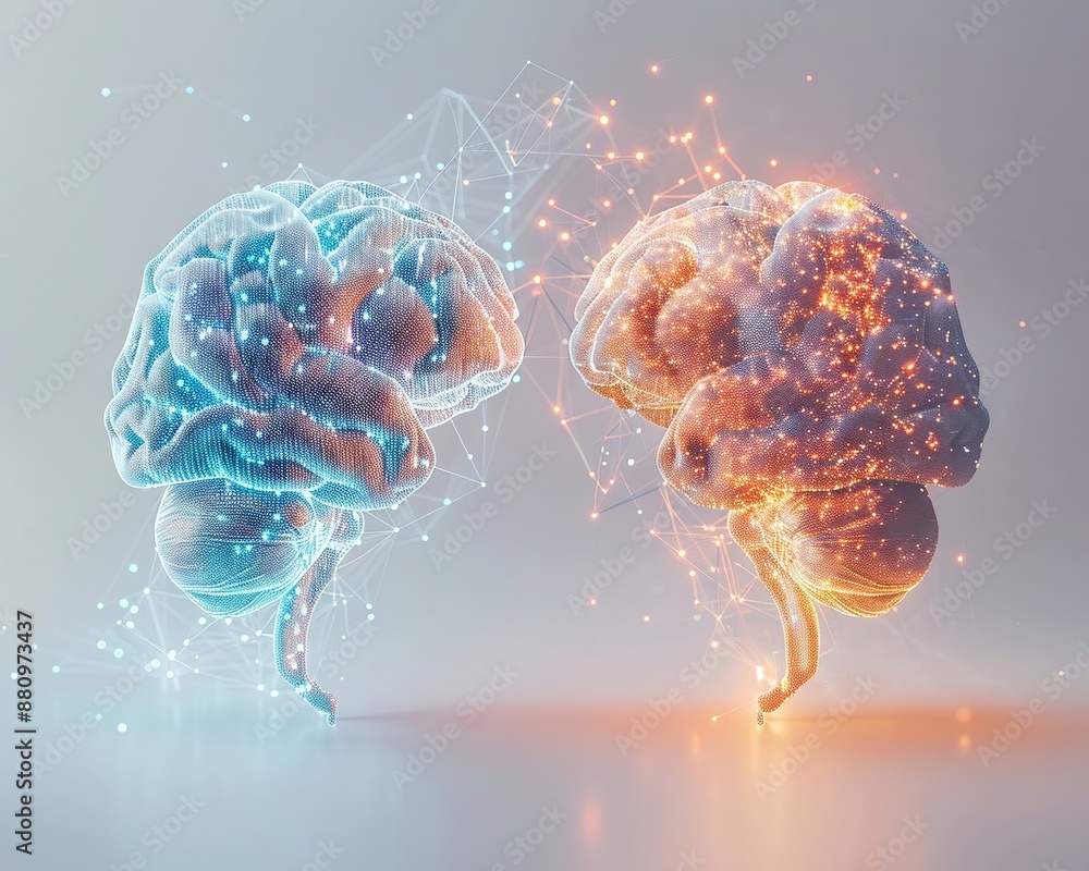 Aufkleber Two brains are shown in a computer generated image, one is blue