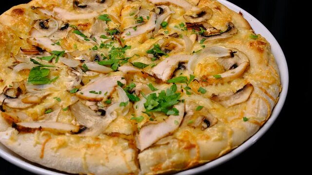 Italian pizza close-up spinning