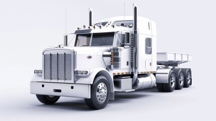 White Semi-Truck on a White Background