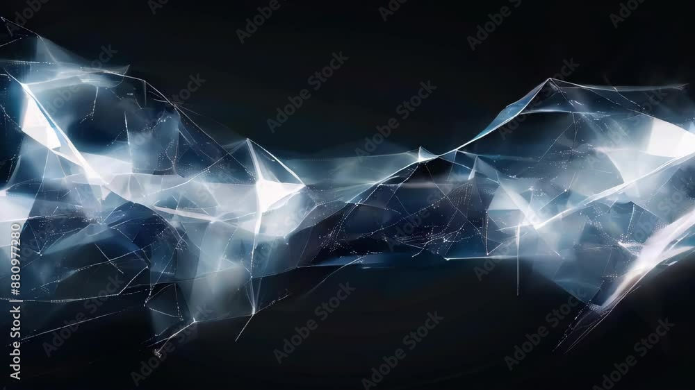 Poster a mesmerizing display of abstract geometric shapes dancing and shimmering in a dark, ethereal settin
