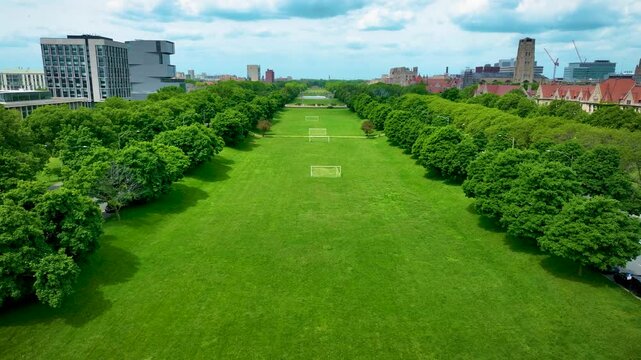 Drone Aerial View of Midway Plaisance Park, Chicago 4K