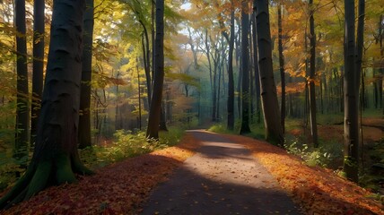 Obraz premium Winding Path Through Colorful Autumn Forest