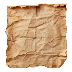 Fototapeta premium Aged, crumpled paper with burnt edges isolated on a transparent backdrop, suitable for overlay effects